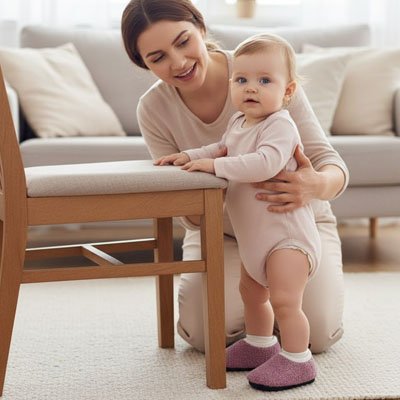 Bébé portant chaussons confortables et sécurisés"