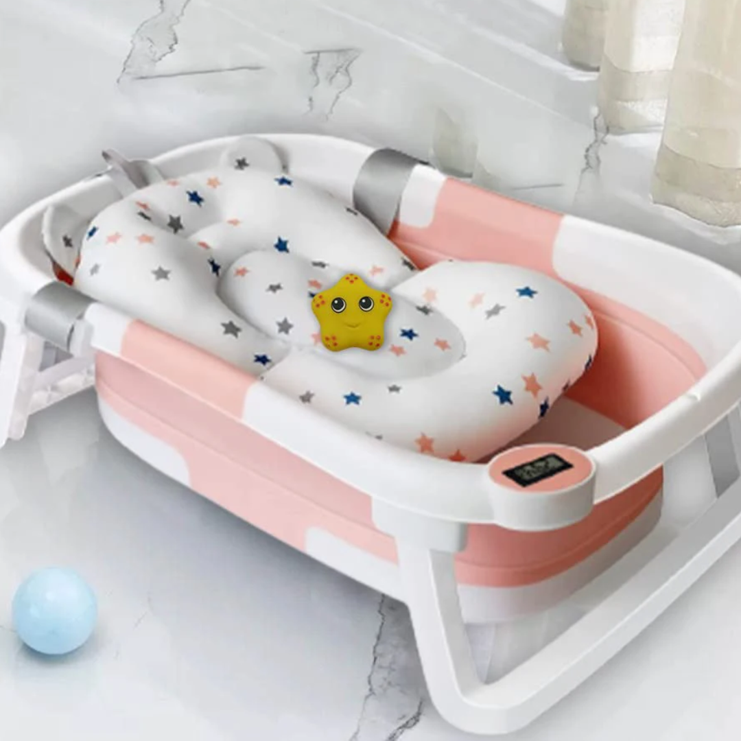 Baignoire bébé ergonomique rose confortable pour petite fille