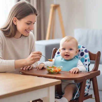 Coussin UltraComfort installé sur chaise haute - utilisation pratique