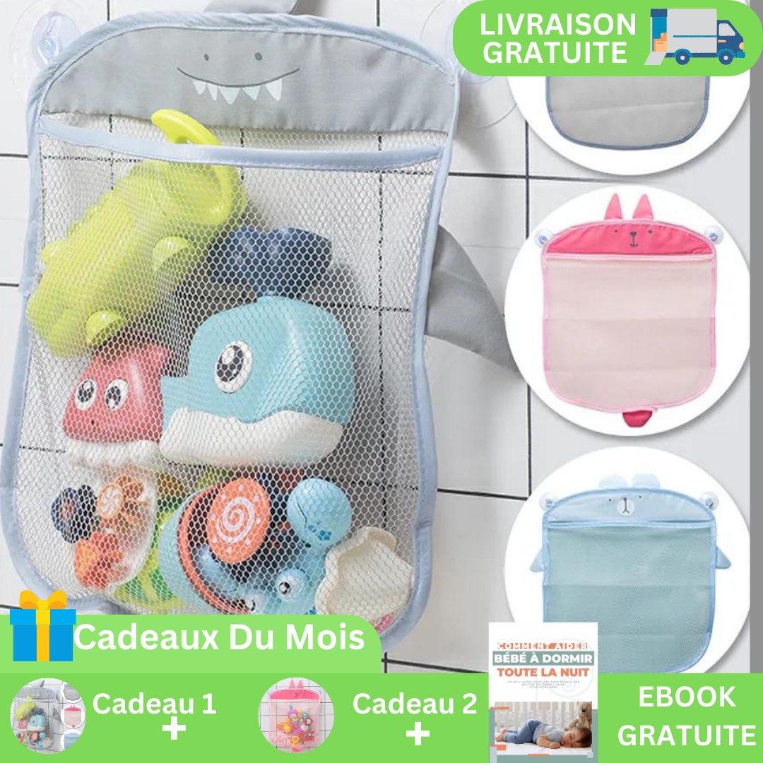 Filet de rangement pour jouets de bain avec ventouses