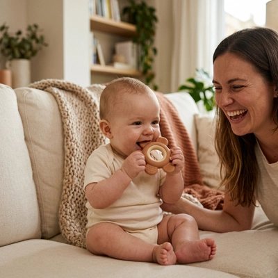 "Anneau de dentition apaisant naturel sans BPA pour nourrissons"