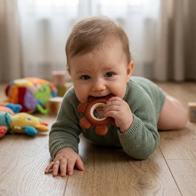 Anneau de dentition en silicone en forme de gouvernail pour bébé"