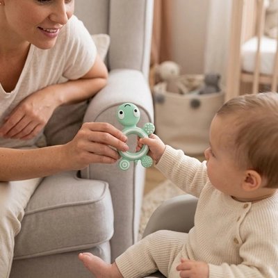 Anneau dentition bébé apaisant sans BPA pour gencives sensibles"