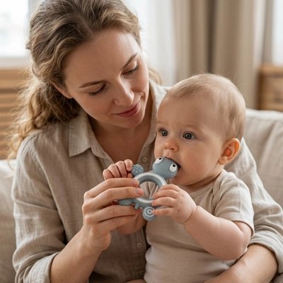 "Anneau dentition bébé multicolore pour éveil sensoriel"
