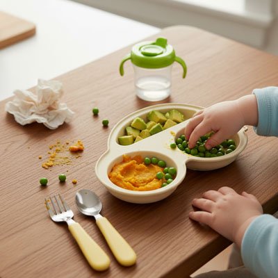Assiette compartimentée bébé avec ventouse forte adhérence pour chaise haute