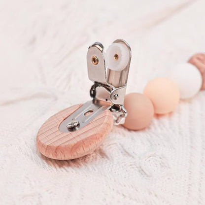 Attache-tétine avec perles en bois et clip métallique