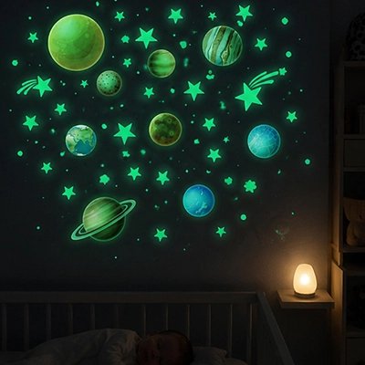 "Autocollants muraux planètes lumineux qui brillent dans la nuit"
