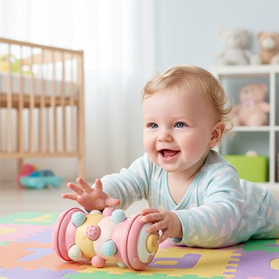Bébé jouant avec jouet éducatif coloré pour développement motricité