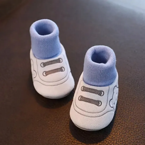 Chaussons chaussettes bébé bleus chauds 0-12 mois hiver