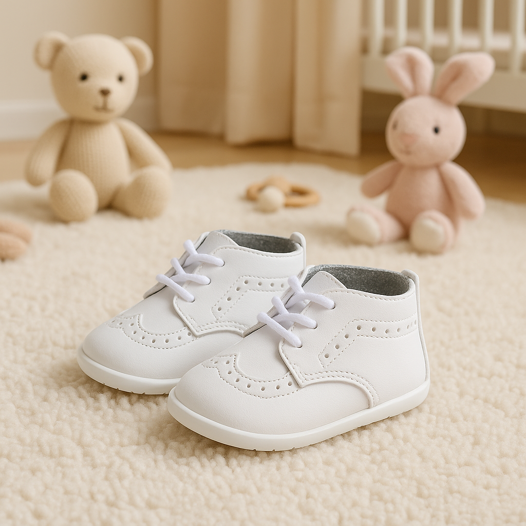 Chaussures bébé blanches respirantes cuir naturel"