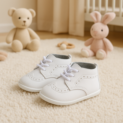 Chaussures bébé blanches respirantes cuir naturel"