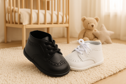 Chaussures bébé cuir véritable noir semelle antidérapante 0-24 mois"