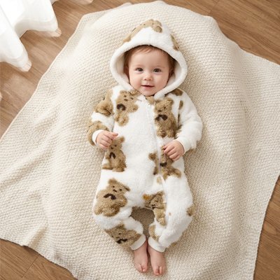 Combinaison bébé avec capuche douce et chaude pour l’hiver"
