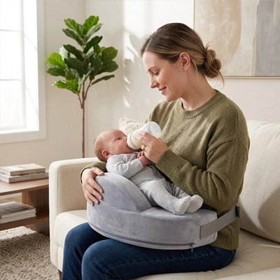 Coussin d'allaitement ergonomique gris – soutien optimal pour maman et bébé