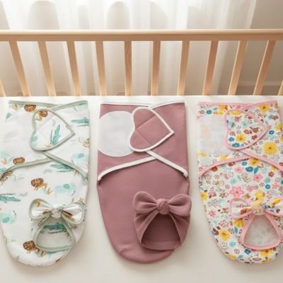  Couverture d'emmaillotage bébé en coton doux imprimé dessin animé