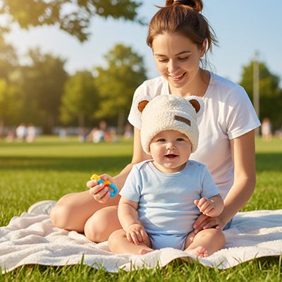 Détail matière douce bonnet hivernal pour bébé