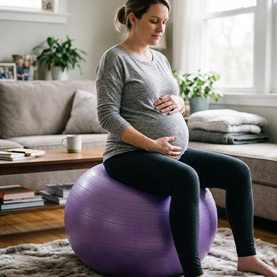 Femme enceinte faisant des exercices avec ballon de grossesse"