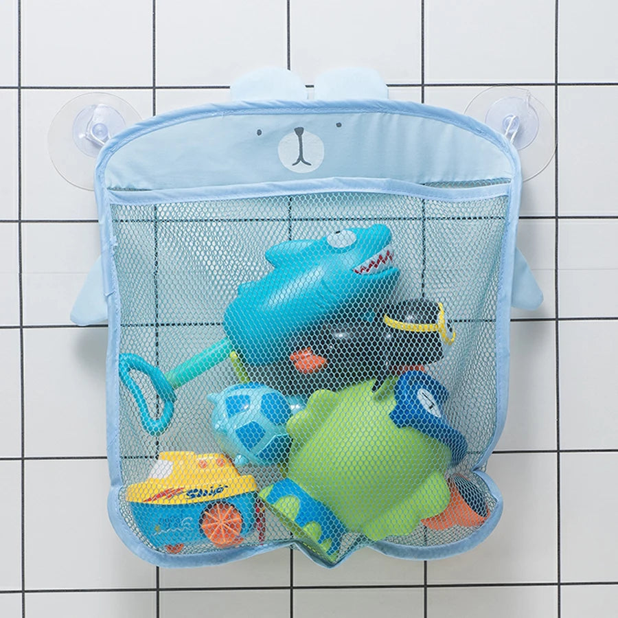 Filet rangement jouets de bain bleu pour salle de bain