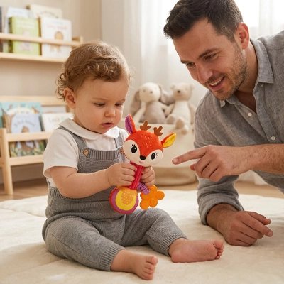 "Hochet bébé avec animal en peluche doux et ergonomique"