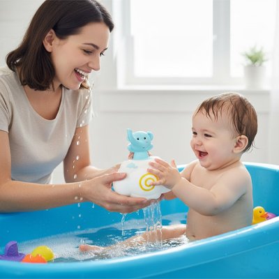 Jouet de bain bébé cochon - éveil sensoriel pour l'heure du bain"