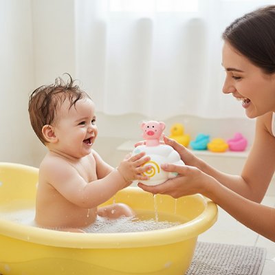 Jouet de bain bébé en action - stimulation et plaisir aquatique