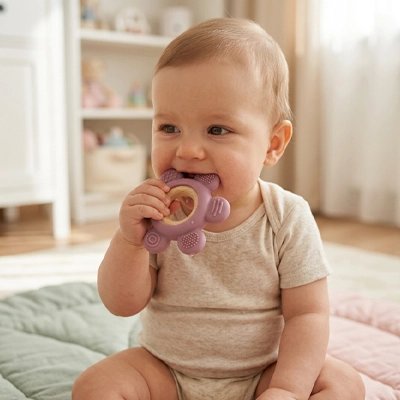 "Jouet à mâcher sensoriel pour bébé, anneau de dentition sûr"