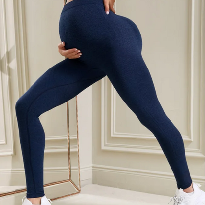 Legging grossesse sport avec conception en forme de U pour maintien du ventre-bleu-fonce