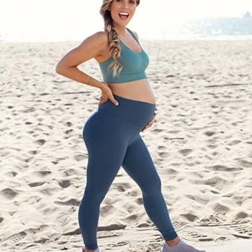 "Legging grossesse sport confortable et adaptable pour futures mamans-bleuu