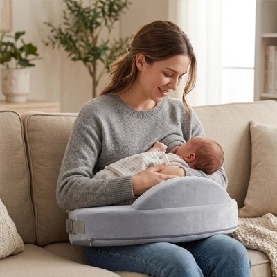 maman allaitant son bébé confortablement avec une coussin d,allaitement ergonomique 