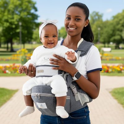Porte-bébé ergonomique Confort-Plus avec bébé en position physiologique