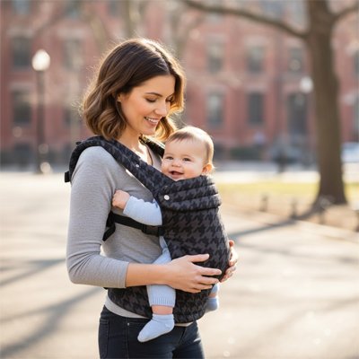 Porte bébé ergonomique position physiologique - bébé confortablement installé contre parent