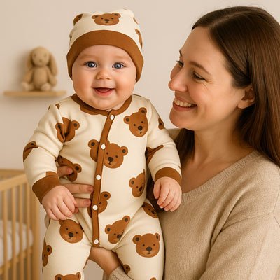 Pyjama bébé garçon avec imprimé ours mignon et tendance"