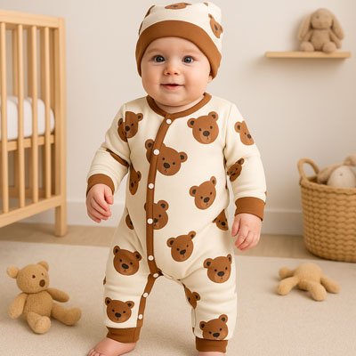 Pyjama bébé garçon une pièce boutonné sur le devant facile à enfiler"