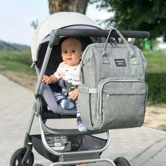 Sac à langer avec fixation poussette – mains libres garanties"