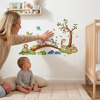 Sticker mural girafe colorée pour chambre d'enfant