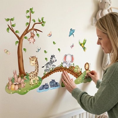 Sticker mural éléphant en PVC imperméable pour chambre d'enfant