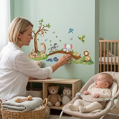 Sticker mural zèbre dessin animé pour décoration chambre maternelle"