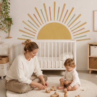 Stickers muraux enfant repositionnables design boho soleil"