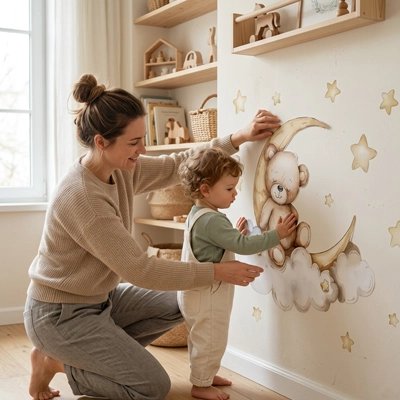 Stickers muraux ours lune mignon pour chambre bébé"