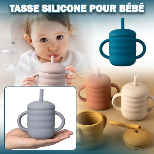Tasse paille bébé avec couvercle anti-déversement"
