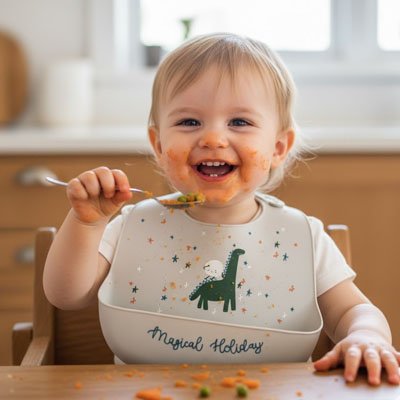 Bavoir silicone bavoir silicone est idéal pour l'apprentissage alimentaire